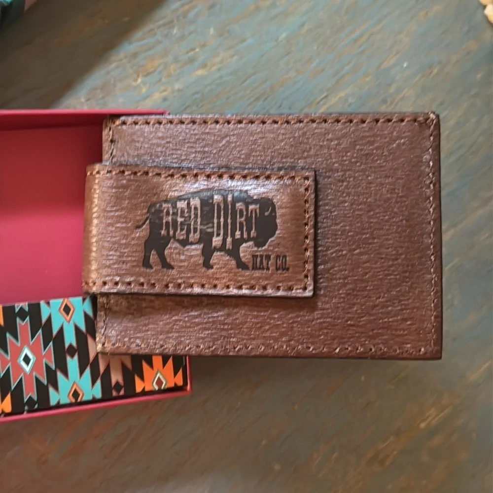 NEW Red Dirt Hat Co Mens Leather Southwest Canvas Card Case